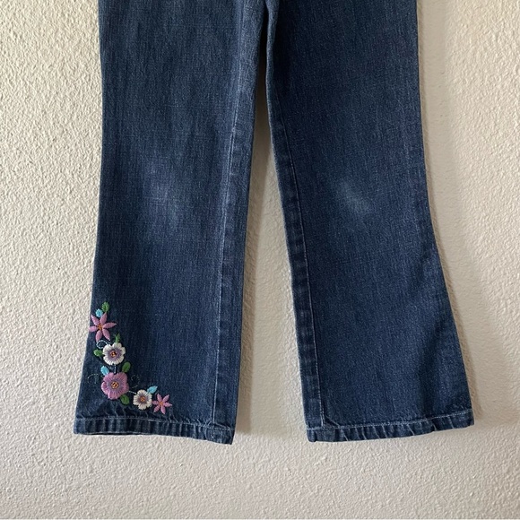 Beetlejuice London Flare Jeans Girls Size 8 Blue Dark Wash Denim Embroidered - Picture 7 of 14